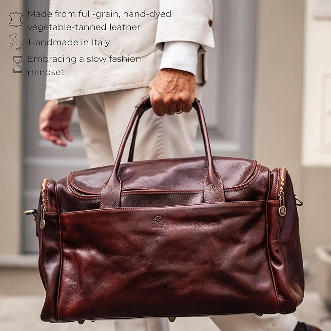 Leather Duffel Bag Weekend Bag Gym Large Travel Bag - Time Resistance