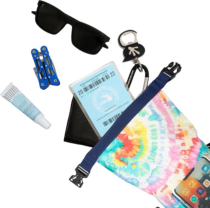 geckobrands Waterproof Phone Tote with 2L Dry Bag and Adjustable Strap – Protect Your Phone and Valuables While on The Go Tie Dye