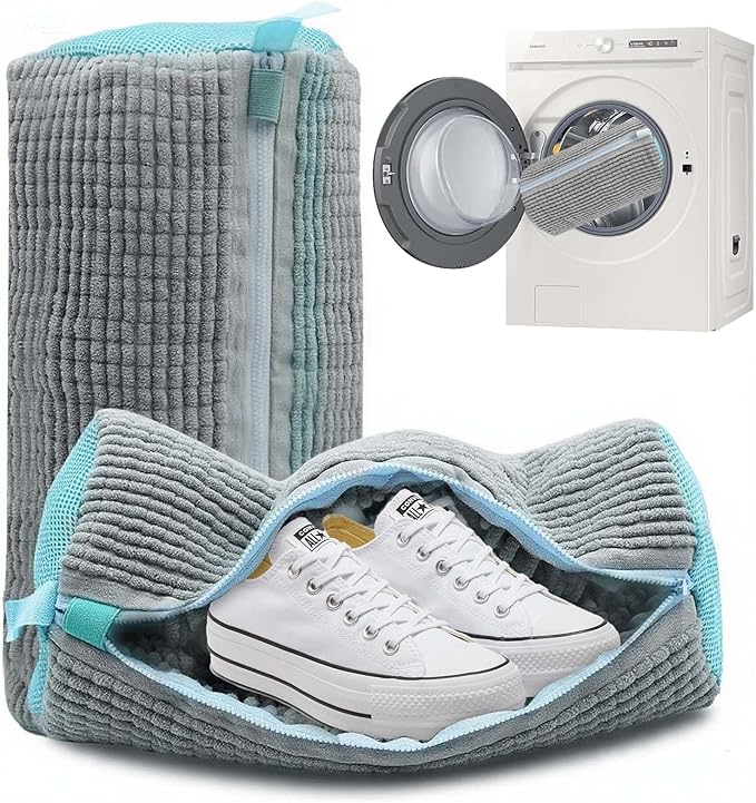 Shoe Laundry Bags for Washer & Dryer - 2pcs Reusable Mesh Washing Bags Protect Machine & Keep Sneakers Shoes Shape | Delicates Wash Bag (Grey 2pcs)
