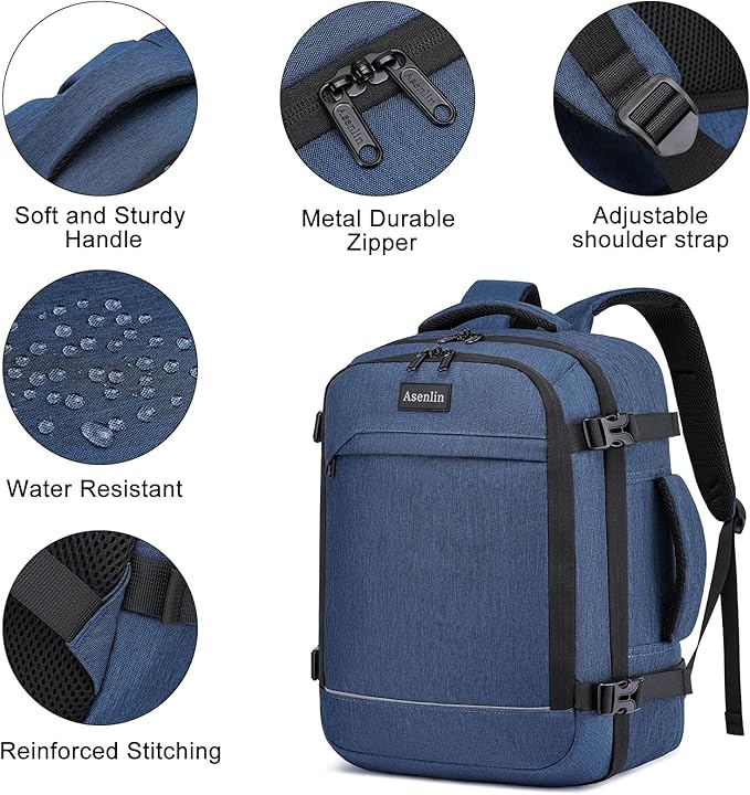 Asenlin 30L Travel Backpack for Women and Men,Fit 15.6 Inch Carry on Backpack Flight Approved Luggage，Weekender Bag Water Resistant Laptop Backpack-Blue
