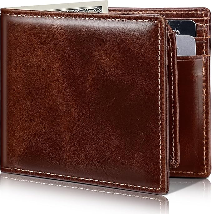 Artpaxy Mens Wallet Bifold Genuine Leather RFID Blocking Wallet for Men with 2 ID Windows 12 Card Holders 2 cash pockets 1 Gift Box