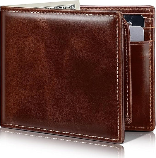 Artpaxy Mens Wallet Bifold Genuine Leather RFID Blocking Wallet for Men with 2 ID Windows 12 Card Holders 2 cash pockets 1 Gift Box