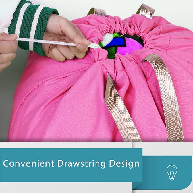 LOLOMLO Extra Large Canvas Laundry Bags with Handles & Drawstring Closure, Heavy Duty Tears Resistant Clothes Storage Travel Bags,25.5"x34",Hot Pink