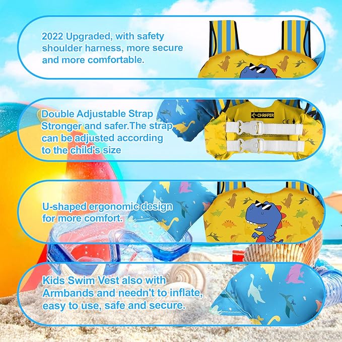 Chriffer Kids Swim Vest Life Jacket for 30-55 Pounds Boys and Girls, Toddler Floaties with Shoulder Harness Arm Wings for 2,3,4,5,6,7 Years Old Baby