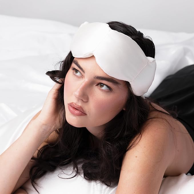 Nodpod Mineralized Silk Gentle Pressure Sleep Mask - Strap-Free, Light-Blocking Design for Sleep, Travel & Relaxation - Weighted Eye Pillow, Machine Washable (Pearl)