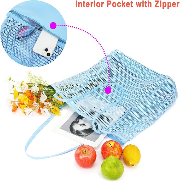 Mesh Beach Bag for Women, Casual Hobo Bags Large Beach Tote for Pool Travel Cruise Vacation Essentials