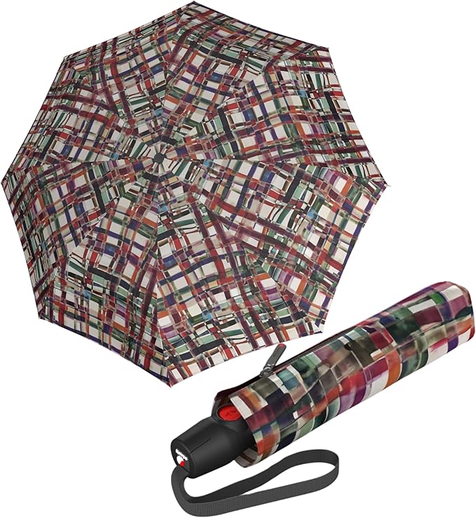 Knirps T.200 Duomatic Compact Rain Umbrella in Ribbon – Wind Tunnel Tested to 93 mph, Aluminum Steel Fiberglass Frame, 38in Canopy, OEKO-TEX, High-Performance Automatic Travel Umbrellas