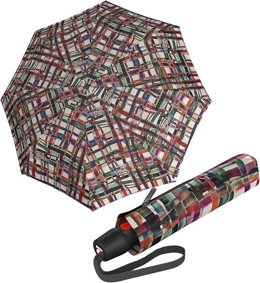 Knirps T.200 Duomatic Compact Rain Umbrella in Ribbon – Wind Tunnel Tested to 93 mph, Aluminum Steel Fiberglass Frame, 38in Canopy, OEKO-TEX, High-Performance Automatic Travel Umbrellas