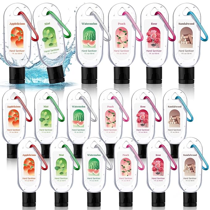 24 Pack Scented Hand Sanitizers Keychain Gift Bulk Travel Size White Hand Sanitizer Gel for Christmas Wedding Party Favors Treat Goodie Bag Stuffer Coworker Nurse Birthday Gifts