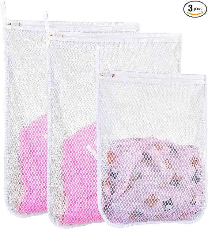 3 pcs Durable Honeycomb Mesh Laundry Bags for Delicates 2 Large (16" x 19") 1 Medium (12" x 15")