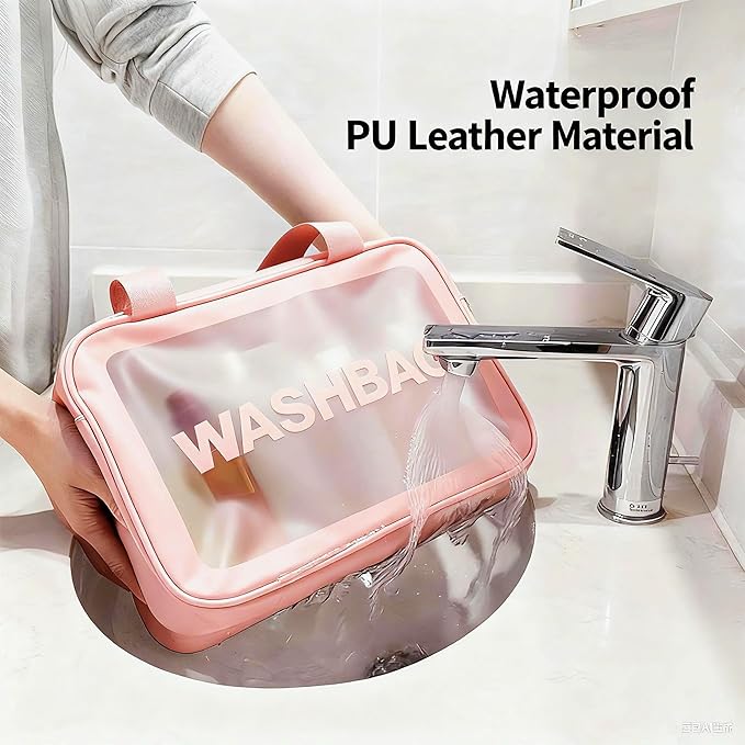 Travel Toiletry Bag for Women and Men, Matte Translucent Toiletry Waterproof Toiletry Bag, Makeup Cosmetic Organizer Bag for Travel Toiletries Accessories Pink