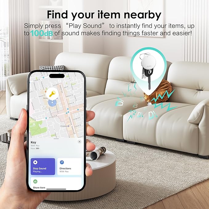 Air Tracker Tags-4 Pack: Bluetooth Tracker Works with Apple Find My (iOS Only), Key Tags and Smart Tag Locator for Luggage, Backpack, Suitcases, Pets, Replaceable Battery(White)