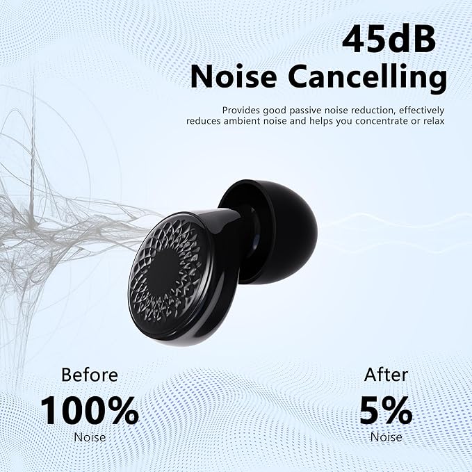 Ear Plugs for Sleeping Noise Cancelling, 45dB for Noise Reduction, Noise-Reducing Earplugs for Sleeping, Concerts, Shooting, Silicone Hearing Protection Earbuds with 8 Eartips (Black, One Size)