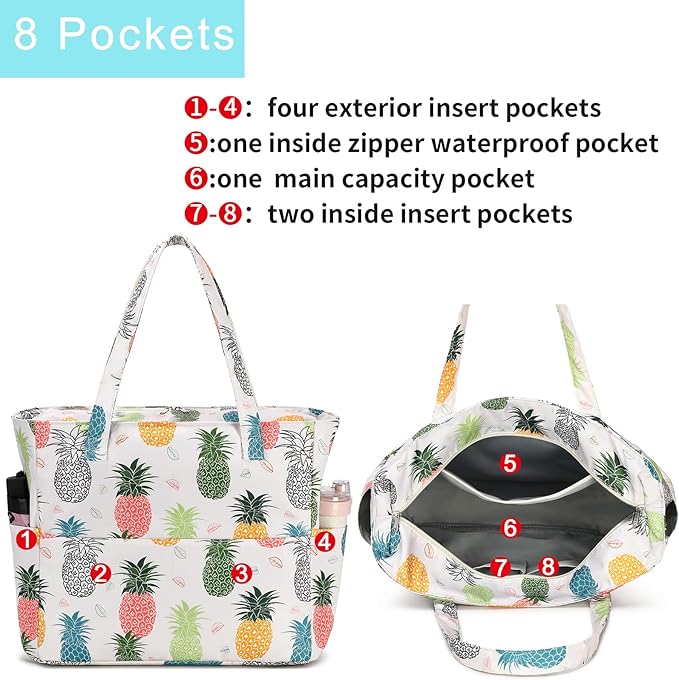 Bluboon Waterproof Beach Tote Pool Bags for Women Ladies Extra Large Carry On Bag With Wet Compartment for Weekender Travel