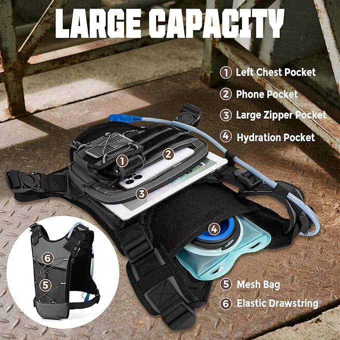 Hydration Vest with 2L Water Bladder for Men and Women,Lightweight Adjustable Hydration Backpack,Reflective Running Vest Chest Bag for Climbing Cycling Hiking