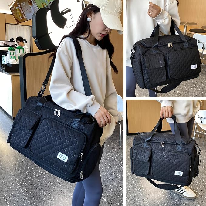 Small Gym Bag for Women, Travel Duffle Bag Carry On Weekender Bag with Shoe Compartment