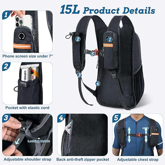 BECOJADDE 15L Small Hiking Backpack for Men Women Foldable Packable Back Pack Ultralight Hiking Daypack for Travel Camping Outdoor, Black