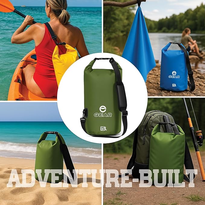 Waterproof Dry Bag 15L with Free Quick Dry Microfiber Towel – Floating Roll Top Dry Sack for Kayaking, Boating, Camping & Beach Adventures – Enthusiast Gear