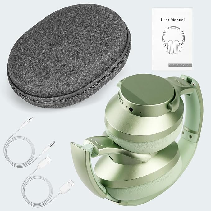 TUINYO Wireless Headphones - Noise Cancelling Over Ear Bluetooth Headphones with 60H Playtime, Deep Bass Hi-Fi Stereo Sound & Comfortable Earpads for Travel, Home and Office-Green