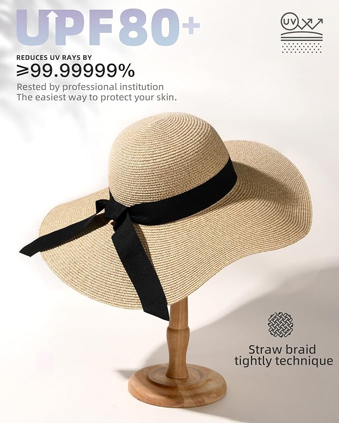 FURTALK Womens Sun Straw Hat Wide Brim UPF 80 Summer Hat Foldable Packable Floppy Beach Hats for Women
