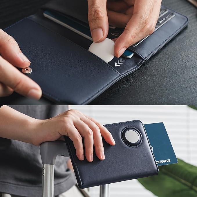 VULKIT Passport Holder with Airtag Slot, Premium Nappa Leather, RFID Blocking Airtag Passport Wallet