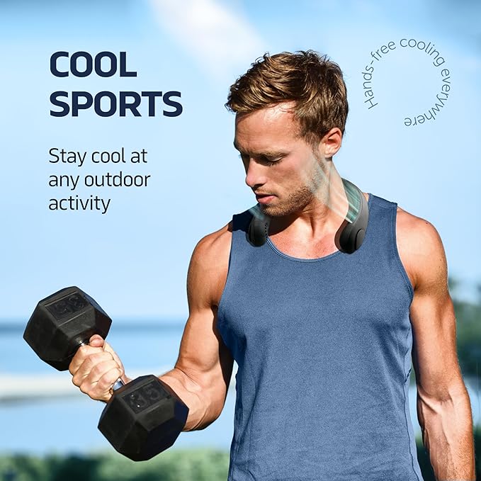 NEXAIR Portable Neck Fan - 3 Speed Rechargeable Bladeless Neck Fan, Adjustable Personal Black Neck Fan For Women & Men Modern Design, Great Cooling Fan For Travel, Outdoors & Sports