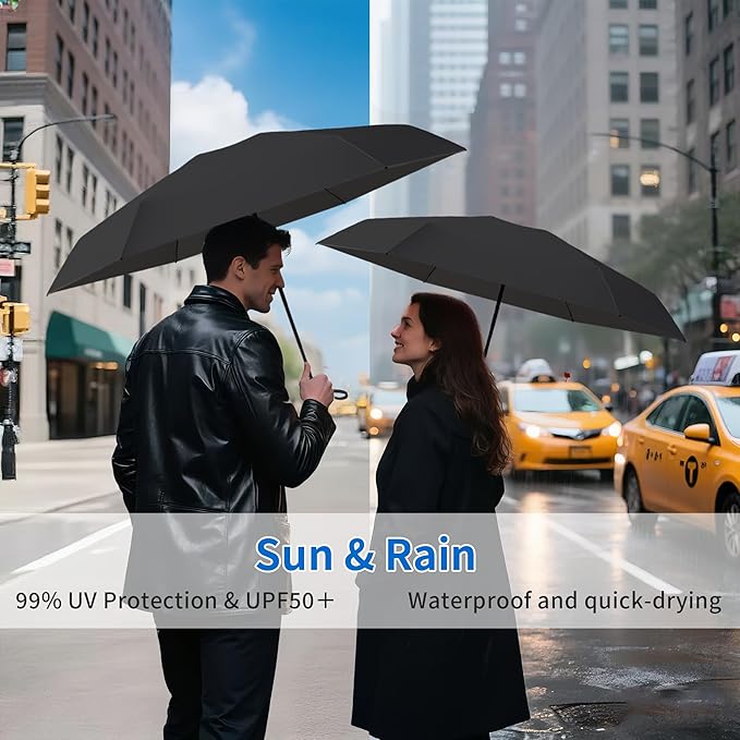 Compact Mini Windproof Travel Umbrella-UPF 50+ Sun & Rain Protection, Small Folding Design Fits in Pocket or Purse, Lightweight Portable with Case for Women, Men & Kids