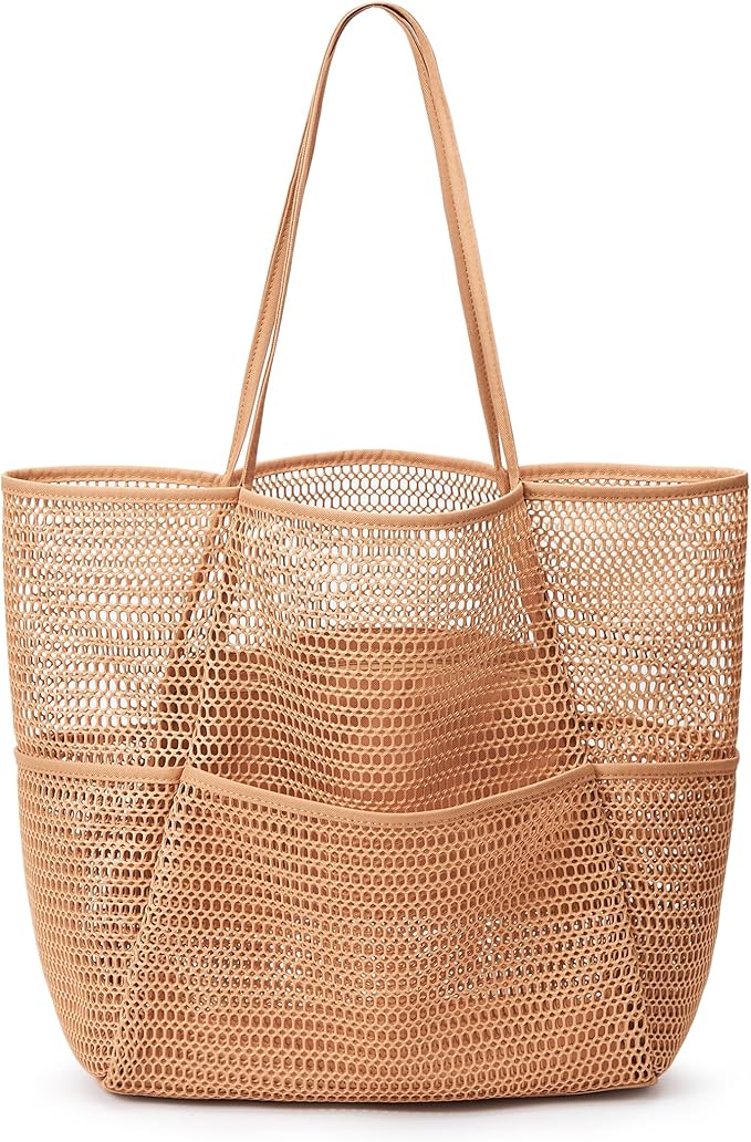 KALIDI BeachNylon Mesh Tote Bag, Casual Tote Bag Hobo Women Foldable MAX 23L Shoulder Bag For Beach Picnic Vacation
