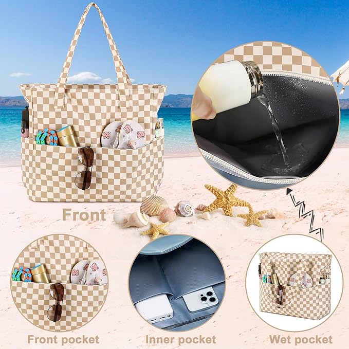 Bluboon Waterproof Beach Tote Pool Bags for Women Ladies Extra Large Carry On Bag With Wet Compartment for Weekender Travel