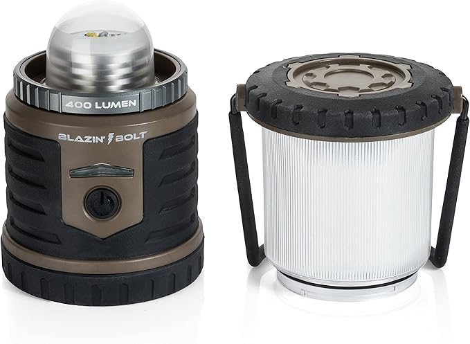 Blazin Bolt Rugged USB Rechargeable Lantern | 6000mAh Power Bank | 400 Lumen | 400 Hours of Light | 6 Modes | Camping, Emergency, Power Outage, Storm, Blizzard, Hurricane Survival