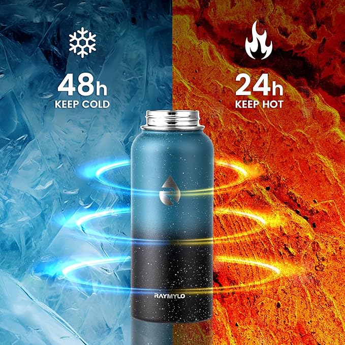 32oz Insulated Water Bottle, Triple Wall Vacuum Stainless Steel Water Bottles - Keeps Cold 48H, Reusable Metal water flask Jug for Gym, Sports, Camping, Hiking,Travel, Starry Sky-Indigo/Black