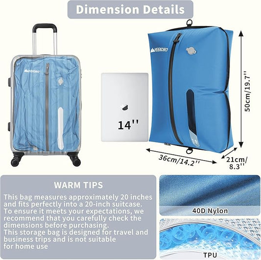 Vacuum Bag for Travel, Professional IPX8 Waterproof Reusable Vacuum Compression Bags for Travel Suitcases, Durable Space Saver Bag(1 Large,No Pump)