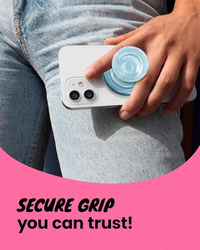 OnTheGrip Compatible with Magsafe Magnetic Authentic Translucent Color Design Collapsible Mobile Phone Grip Stand Holder for Smartphone Tablet Cell Phone Accessory (Sky Blue)