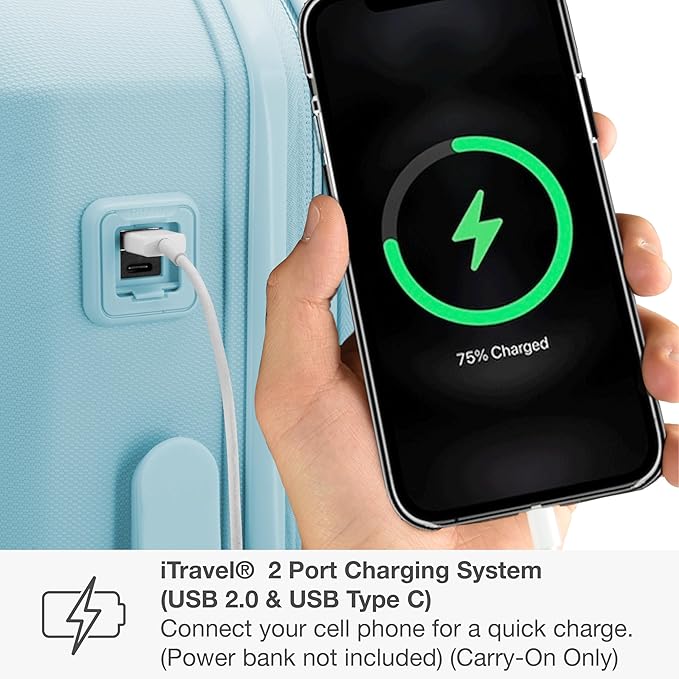 Traveler's Choice Pagosa Indestructible Hardshell Expandable Spinner Luggage, Baby Blue, 2-Piece Set (22/26)