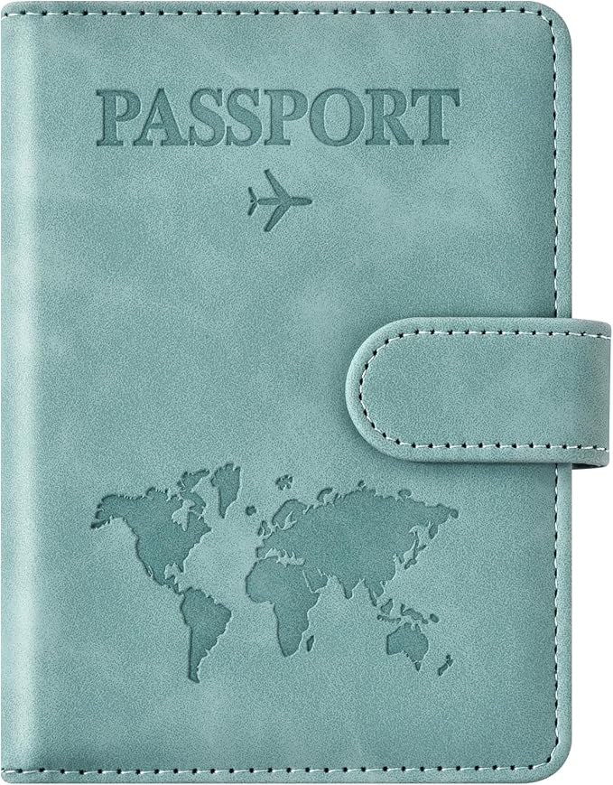 Eoehro Passport Holder for Travel Essentials, Passport Wallet Cover Case for Travel Must Haves Accessories,Passport Book Holders for Women and Men(light blue)