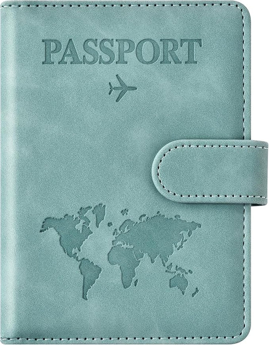 Eoehro Passport Holder for Travel Essentials, Passport Wallet Cover Case for Travel Must Haves Accessories,Passport Book Holders for Women and Men(light blue)