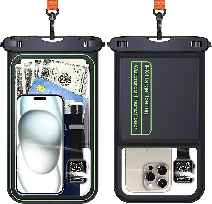Lanhiem 10.5" Large Floating IP68 Waterproof Phone Pouch, Universal IPX8 Dry Bag 1 Pack with Lanyard for iPhone 16 15 14 Pro Max, Samsung Galaxy S24 Ultra S23 S22, S23 FE, Pixel 9 8 Pro, Black