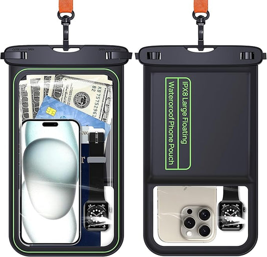 Lanhiem 10.5" Large Floating IP68 Waterproof Phone Pouch, Universal IPX8 Dry Bag 1 Pack with Lanyard for iPhone 16 15 14 Pro Max, Samsung Galaxy S24 Ultra S23 S22, S23 FE, Pixel 9 8 Pro, Black