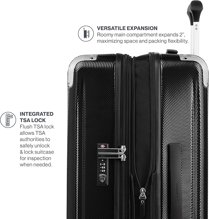 Travelpro Pathways 3 Hardside Expandable Luggage, 8 Spinner Wheels, Lightweight Hard Shell Suitcase, Checked Large 28 Inch, Black Knight
