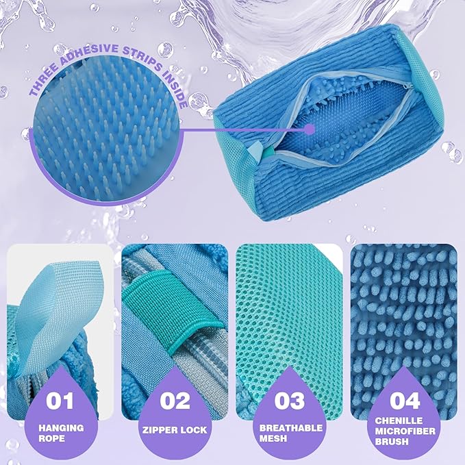 Shoe Washing Machine Bag Deep Clean 2pc Reusable Shoe Cleaning Bags Laundry Shoe Bag for Washer and Dryer Includes 2 Storage Dust Bags for Sneaker Tennis Shoes With Self-locking Zipper Blue