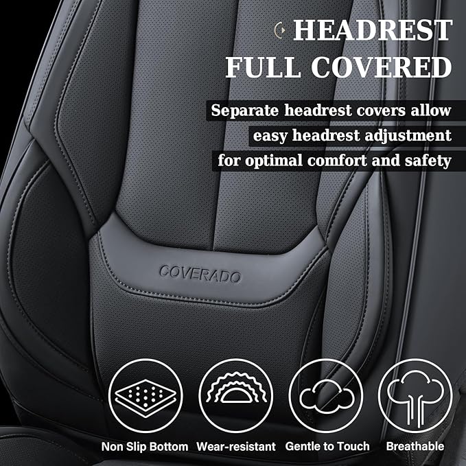 Coverado Seat Covers, Car Seat Covers Front Seats, Car Seat Cover, Car Seat Protector Waterproof, Car Seat Cushion Nappa Leather, Black Seat Covers Carseat Cover Universal Fit for Most Cars