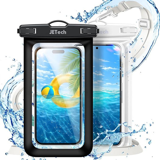 JETech Waterproof Phone Pouch, 2 Pack Water Proof Case for iPhone 17 16e 16 15 14 Air Pro Max Plus, Galaxy S25 S24 Ultra, Pixel 10 Series and Others up to 7.2 Inch, IPX8 Dry Bag (Black+Clear)