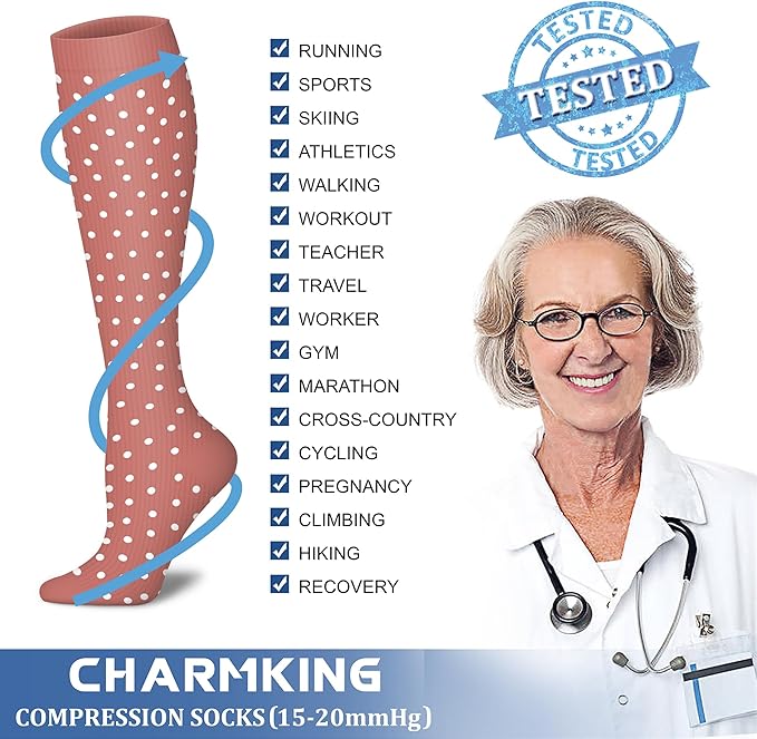 CHARMKING Compression Socks for Women & Men Circulation (8 Pairs) 15-20 mmHg is Best Support for Athletic Running,Cycling