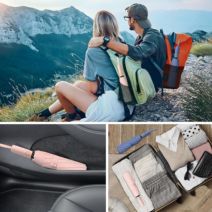 2-Pack Windproof, Waterproof, UV-Blocking Portable Travel Umbrella, Compact Sun & Rain Folding Umbrella, Double Rib Structure, Large Auto Open and Close Car Umbrella