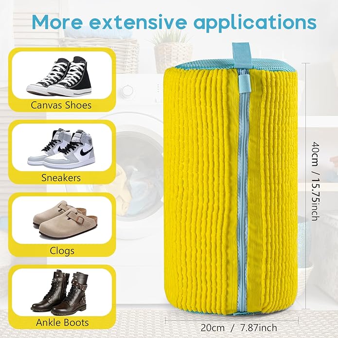 2 Pack Shoe Washing Bags with 2 Shoe Bags for Travel & 1 Shoe Brush - 360° Deep Clean for Sneakers/Tennis Shoes, Reusable with Self-locking Zipper & Microfiber Lining