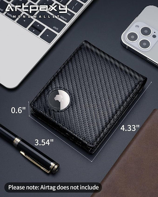 Mens Wallet With AirTag Holder, Bifold Leather RFID Blocking 1-2 ID Windows 12-13 Card Holders, Gift Box and Screen Protector Included, AirTag Not Included