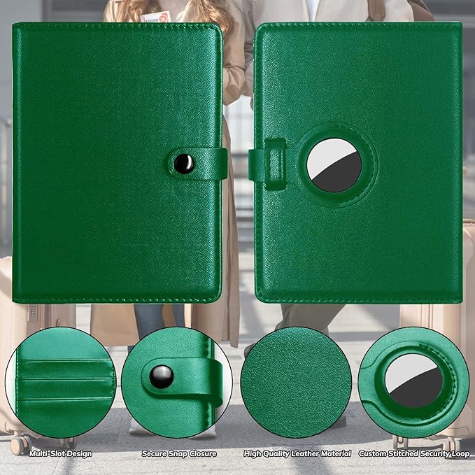 Passport Holder and Vaccine Card Holder Combo with Passport Cover Wallet Travel Passport Wallet Case for Men and Women (Green)