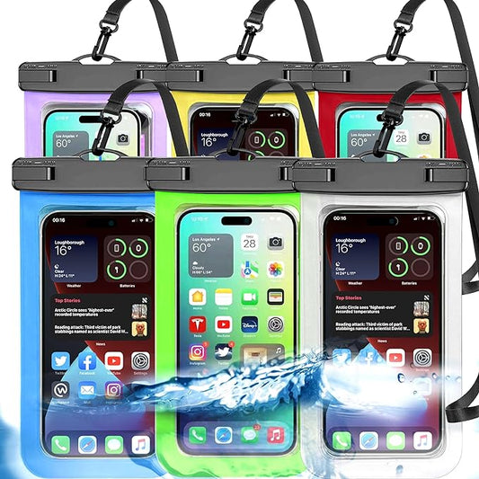 Up to 8.3" 6 Pack Multicolor Universal Waterproof Phone Pouch, Phone Waterproof Case Dry Bag,Protection Level: IP68,Outdoor for Apple iPhone,Samsung,and More,White,Blue,Red,Purple,Yellow,Green