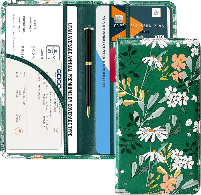 CoBak Car Registration and Insurance Holder - Vehicle Glove Box Car Organizer,Auto Truck Comparment Accessories Case with Magnetic Closure for Driver License,Cards