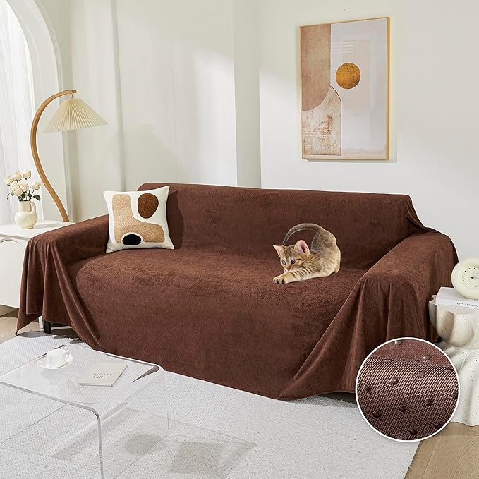 MEETSKY Couch Covers for 3 Cushion Couch Sofa Washable Cat Scratch Proof Sectional Couch Covers L Shape Sofa Cover Slipcovers Couch Furniture Protector for Pets Dogs Kids, 91" x 118", Chocolate